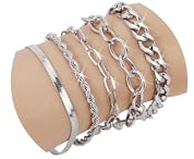 SEEDRILL Silvery Bracelets for Women Waterproof Non Tarnish Jewelry Sets 316L Stainless Steel Chunky Bracelet Stackable Layered Cuban Link Herringbone Rope Chain Bracelets Gifts for Women Trendy