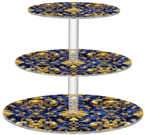 Embroidery Blue and Gold Floral Decorative Transparent Tray Acrylic Spill-Proof Three-Tiered Display Stand Party