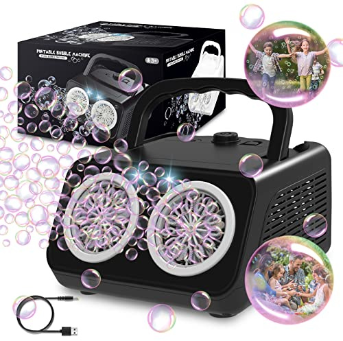 PANACARE 2.0 Máquina automática de pompas de jabón, portátil Bubble Machine 20000+ burbujas/min con agua de burbujas, 26 agujeros, regalo para niños, bodas, cumpleaños, escenarios, fiestas (negro 553)