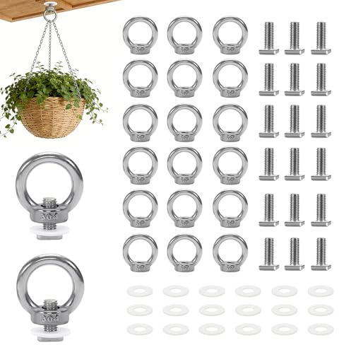 EXLECO 20 pcs Dadi Anello, Occhio Dado a Occhiello M6, Dadi ad Anello con Vite a Testa Martello Inox, Accessori per Serra da Giardino Bulloni e Dadi, Dado di Sollevamento, Clips per Serre