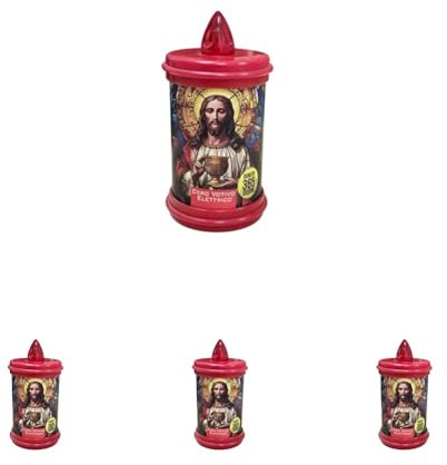 Cero Votivo Elettrico - Lunga Durata 1 Anno - Batterie Incluse - Dedicato al Sacro Cuore - Bianco - Altezza 12 cm - Cereria Di Giorgio (Confezione da 4)