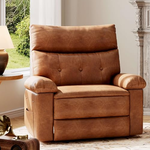 GarveeHome Oversized Recliner Chair, 27 Extra Wide Manual Recliner with Heat and Massage, 400lbs Heavy Duty PU Leather Single Sofa, Large Lazy Chair for Big and Tall Adults, Living Room & Bedroom