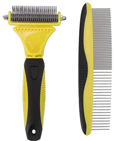 Kit de rastrillo para el subpelo de mascotas, cepillo desenredante de doble cara de acero inoxidable para perros y gatos, peine rastrillo para el subpelo de 11 y 23 dientes con