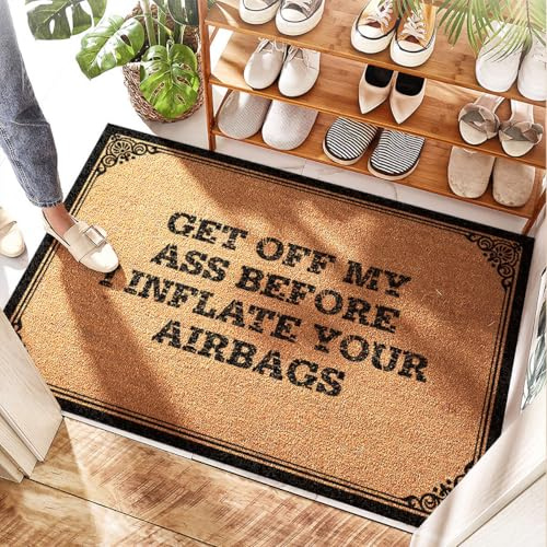 EJXN Rep kokosdörrmatta - Get Off My Before I Blate Your Airbags | Utomhusingång/grepp - Naturlig kokosjute ytterdörrmatta, halkfri och dörrskikt, husbil uteplats (50 x 80 cm)