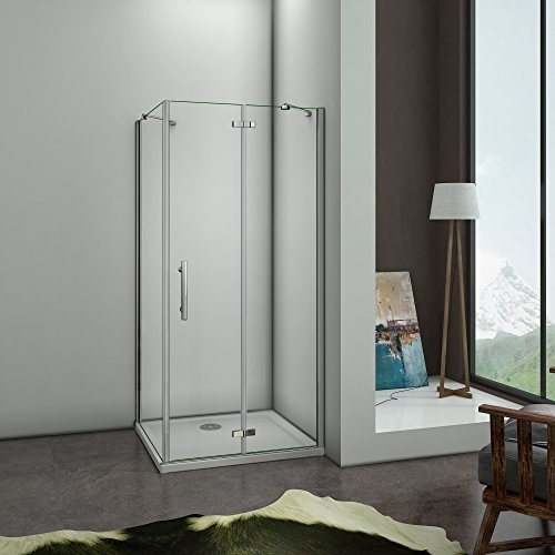 100x90x195cm Box Doccia Angolare Porta Pieghevole Battente 180 Gradi Vetro Temperato Trasparente Anticalcare Due Barra Stabilizzatrice Angolo
