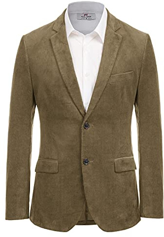 PJ PAUL JONES Herren-Blazer aus Cord, schmale Passform, Zwei Knöpfe, lässiger Sportmantel, Olivbraun, S