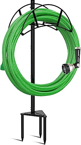 Meykwod Garden Hose Stand/Hanger Freestanding, Heavy Duty In-Ground Hose Rack Organizer for Outside Yard, Sturdy to Hold 150ft (Metal, Black)
