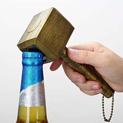 Thorr Hammer Beer Bottle Opener with Magnetic Cap for Attachment Fridge Door, Stainless Steel Automatic Beer Bottle Opener Ideal for Home, Bar, and Kitchen - Gift for Beer Lovers (Gold)