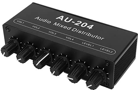 DEWIN Stereo Audio Splitter Box Mini Preamplificatore per Cuffie Amplificatore 2 Vie Ingresso 4 Vie Uscita 3,5mm unità Quattro Cuffie Segnale Senza Lenti