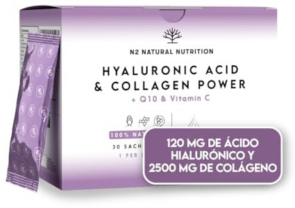 Collagene Marino con Acido Ialuronico, Vitamina C e Coenzima q10. Gusto Mirtillo. Riduce le rughe del viso, idrata e ringiovanisce la pelle. Alto dossagio. 100% Natural. N2 Natural Nutrition