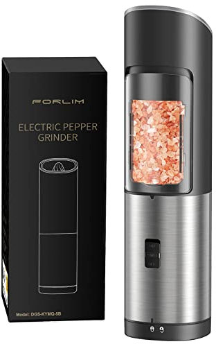 FORLIM Set macina sale e pepe elettrico a gravità, macinapepe automatico con granulometria regolabile, comando con una sola mano, per cucina, ristorante e barbecue, confezione da 1, nero