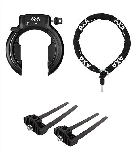 Axa Rahmenschloss Imenso Large 75mm abziehbar/nicht abziebar + Kette wählbar + MSZweirad Befestigungsmaterial (Schloss (Schlüssel nicht abziehbar), Kette ULC 130/5,5)