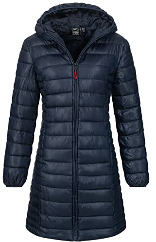 Geographical Norway Damen Winter Jacke Steppjacke Parka Lange gesteppt Wasserabweisend Mantel Steppmantel, Farbe:Navy, Größe:XL 42