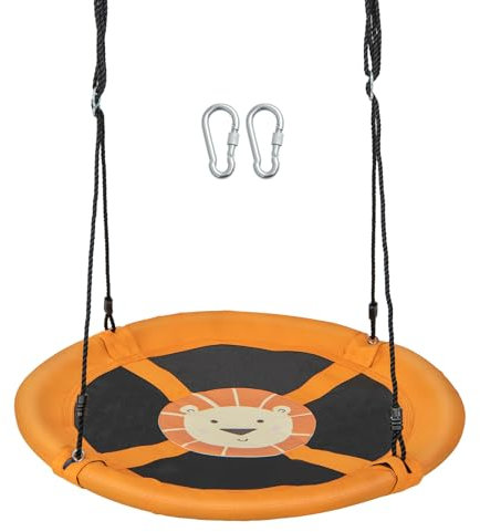 KOMFOTTEU Nestschaukel Ø102cm, Kinderschaukel Höheverstellbar aus PP & Oxford-Geweb, Tellerschaukel Hängeschaukel für Indoor & Outdoor 100 kg belastbar (Orange)