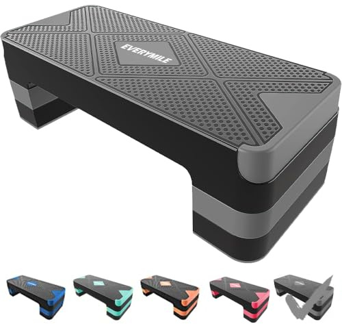EVERYMILE Aerobic Exercise Step, Adjustable Aerobic Stepper for Exercise, Workout Step Platform, Step Up Box, 26.5 Step Deck with 4” 6” 8” Adjustable Height Risers, Women Home Gym Fitness