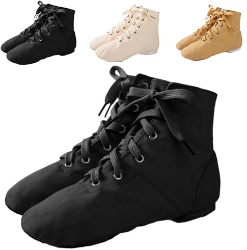 Chaussures De Danse Chaussure de Ballet Boot Semelle Souple Yoga Gymnastique Split Plate Ballet Doux Toile Chaussons pour Hommes Femmes Little Kid Lacets Filles Canvas Jazz Dance Bottes 40 Noir