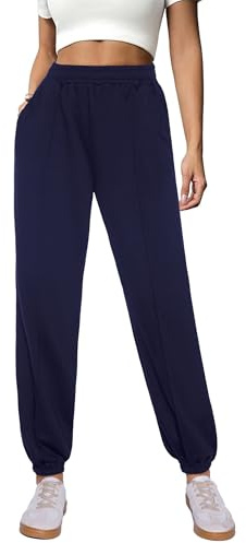 Demegimi Pantalon de Jogging Femme Taille Haute avec Poches Léger et Confortable pour Sport, Running, Fitness
