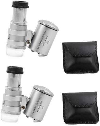 2 pcs Mini Mikroskop,60x Mini-Taschenmikroskop, juwelierlupe 60x,Taschenlupe Lupenlupe mit LED und UV Lichtfunktion,Taschenmikroskop Lupe Mikroskop für Juwelier Einstellbare Lupe mit UV-Licht