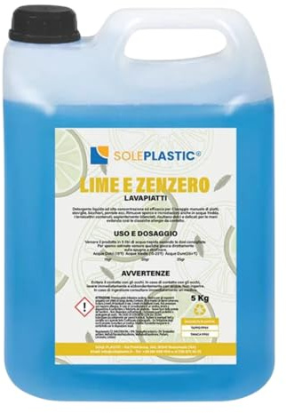 SOLEPLASTIC Detersivo Lavastoviglie Liquido Lime E Zenzero Ad Alta Concentrazione Per Lavaggio Manuale Detersivo Piatti Stoviglie E Bicchieri Tanica Da 5 Litri Per Tutti I Tipi Di Sporco (4)