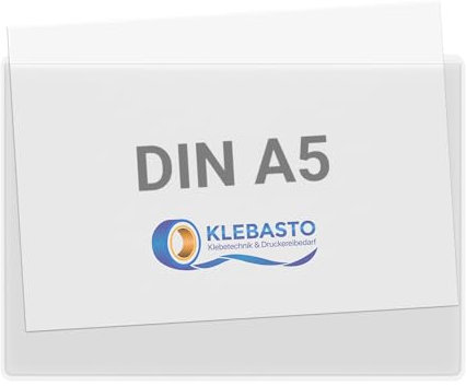 KLEBASTO Selbstklebetaschen | Transparent | Sichttaschen zum Kleben | Infotaschen zum Kleben | Rechtecktaschen Transparent (DIN A5 | Breite Seite Offen, 20)