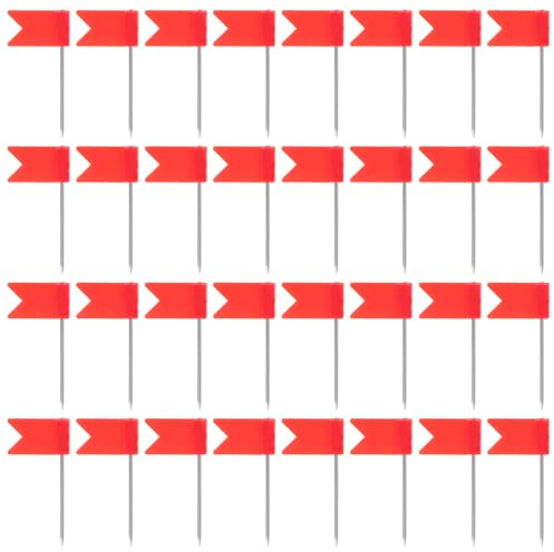 DIYEAH Lot de 50 épingles à drapeau, épingles de marquage pour le mur, les cartes, les tableaux blancs, les petits stylos, posters, épingles décoratives, en plastique, rouge