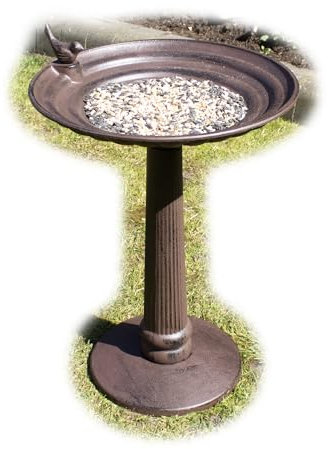 Extra Large Pillar Bird Bath 37x54x37cm Antique Cast Iron Brown Tall Seed Feeding Station