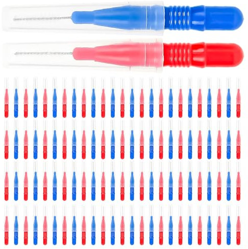 Luthando 100 Stück Zahnzwischenraumbürsten, Interdentalbürsten Zahnstocher, Interdentalbürste Zahnseide Wiederverwendbar Dentalbürsten Zahnreinigung Werkzeug(Rot und Blau)