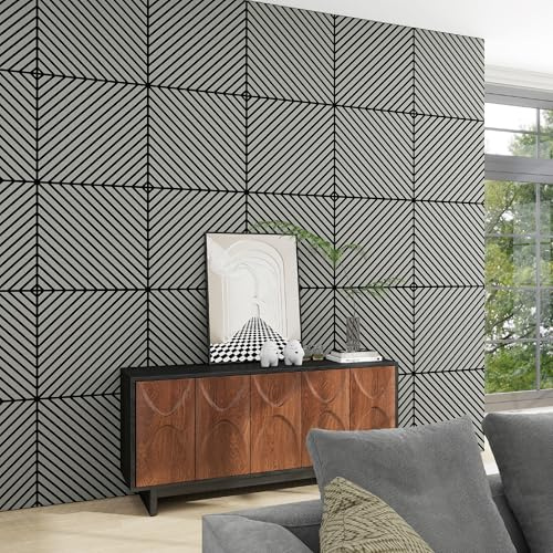 NEU.HOLZ Set di 4 Pannelli Murali 3D Fonoassorbenti 60x60 cm a Listelli Diagonali per Pareti Soffitti Moduli Decorativi Copertura 1,44 m² - Effetto Rovere Grigio Chiaro