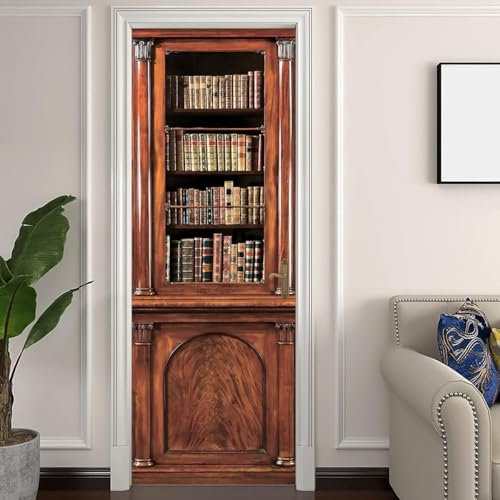 Türtapete Selbstklebend 77x200 Fenster Türfolie Türposter Bücherregal Bücher Türklebefolie Wandbild Türaufkleber Wandtapete 3D Effekt für Wohnzimmer Schlafzimmer Küche
