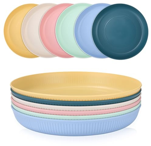 Zaxiva 6 Pezzi Piatti in Plastica da 22.5cm/9 inch, Infrangibili Piatti da Campeggio, Piatti Plastica Rigida Lavabili e Riutilizzabili per Insalata, Pasta, Casa, Microonde e Lavabili in Lavastoviglie