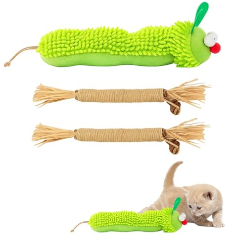 BDBFPAN Juguete de hierba gatera, juguete para gatos autoempleo con hierba gatera, juguete interactivo para gatos para el cuidado dental y el alivio del estrés, 1 oruga y 2 palitos de matatabi