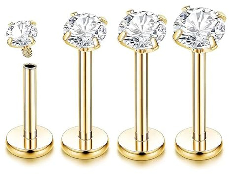 XFSRG Labret Piercing Elegante con Zircone Brillante Helix Orecchino in Titanio per Donna Gioielli Perfetti per Naso e Trago(Oro)