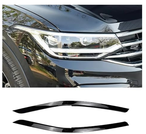Coche Alerón Delantero Para VW Para Tiguan MK2 R Para Line T TDI 2017-2023 Faro Delantero Párpados Cejas Tiras Protectoras Pegatinas Kit Carrocería Alerón Spoiler(A Gloss Black)