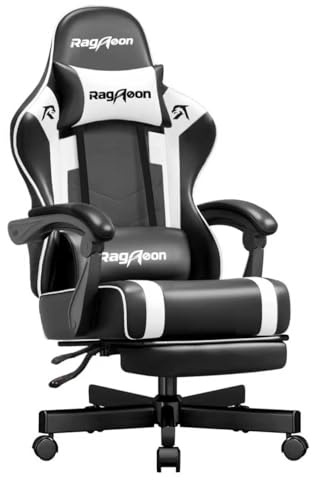 Riftracer Gaming Stuhl Chair Gamer Sessel - Ergonomischer Gamer Stuhl mit Fußstütze Kopfstütze und Lordosenstütz Höhenverstellbar Gepolstert Gamingstuhl 200 Kg