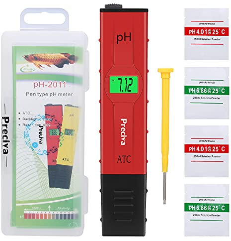 PH Meter Tester, Preciva 0.01 Resolution Digital Automatic Water PH Meters Hydroponics Pen with LCD Screen Large Backlit for Kitchen, Aquarium,Pool, Laboratory with Calibration Powder