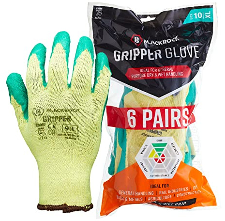 Blackrock Pack of 6 Latex Gripper Work Gloves, Gardening | Mens and Womens, Heavy Duty, Thorn Resistant, Construction, Waterproof Palm, Thick Garden Safety Gloves, DIY - Size 10/XL