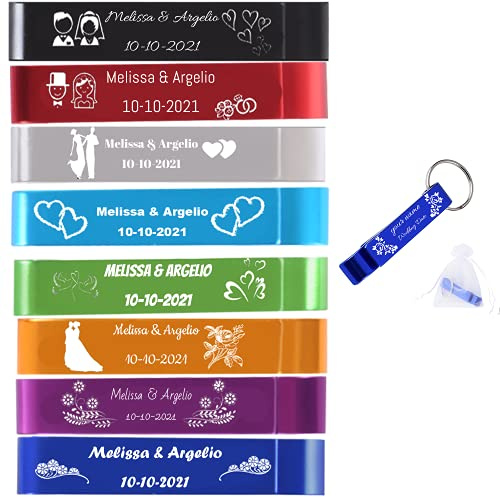 CWYW 100 pezzi - Apribottiglie tascabili personalizzati per festa di nozze, bomboniere per ospiti, apribottiglie personalizzati, colorato, alluminio