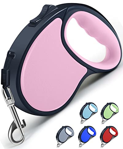 Retractable Dog Leash,[Strong Nylon Tape][One-Handed One Button Lock] for Small Medium Dogs and Cats,16ft Pet Walking Leash with 360°Tangle-Free Design,Anti-Slip Handle,Gift Package (Pink)
