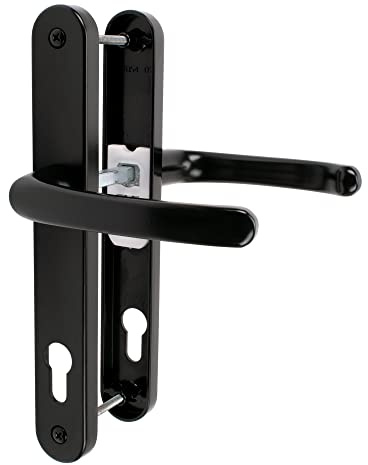 JCP PRO uPVC Door Handle Pair Set Sprung 92 PZ 92mm, Backplate 246mm x 32mm (215mm Screw Centres, Black)