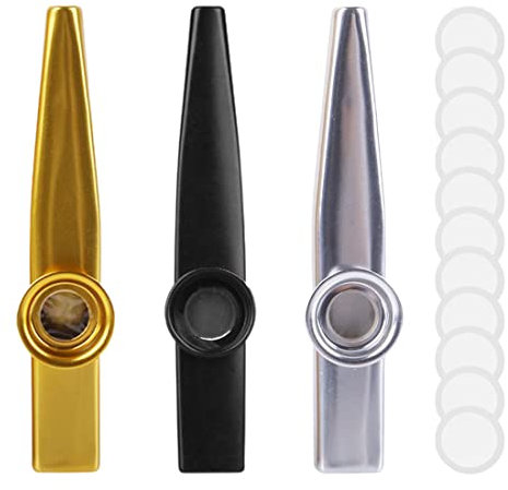 3 Piezas Kazoo Metálico con 10 Membranas Kazoo Aluminium Instrumento Utilizados para Acompañar Instrumentos Como para Niños y Adultos