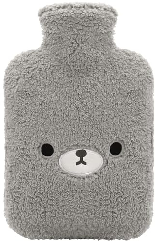 samply Wärmflasche mit kuschelig weichem Bezug, groß 2 Liter, süße Wärmflasche (grauer Bär)