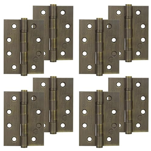 Decoranddecor Door Hinges Internal - Fire Rated - 4inc / 102mm - Ball Bearing - Steel - Antique Brass - 4 Pairs