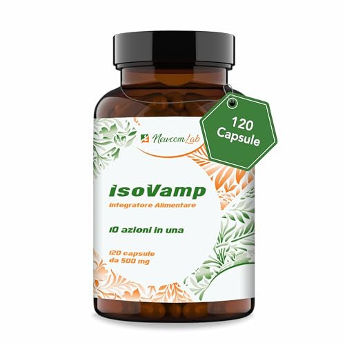 NEWCOM LAB - Isovamp Integratore Menopausa Senza Soia - 10 Azioni in Una - 120 Capsule Vegetali ad Alto Dosaggio Favorisce l’equilibrio del Peso Corporeo Integratore Con Isoflavoni e Agnocasto