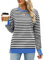 Fisoew Sweatshirt Damen Gestreiftes Langarmshirts Rundhalsausschnitt aus Baumwolle Herbst Winter Y2K Casual Oberteile Pullover