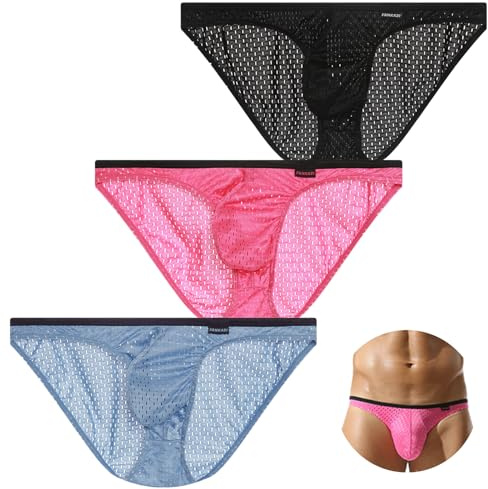 AIEOE Lot de 3 Slips Homme Transparente en Mesh Respirant Taille Basse Sexy Léger sous-Vêtements