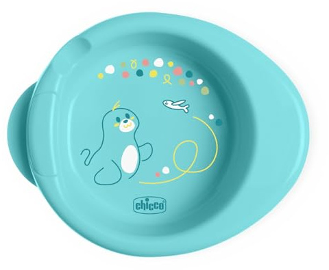 Chicco Warmy Plate, Plato Térmico para Bebés y Niños, Plato Térmico para Comida con Depósito de Agua Caliente, Platillo Destete con Base Antideslizante y Diseño Ergonómico, 0% BPA, 6+ Meses, Azul
