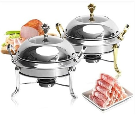 MPMPM Round Buffet Chafer, Stainless Steel Chafing Dish Full Size Warmer Buffet Dish Catering Pan with Visible Lid, Food Pan and Fuel Holder(Gold,26cm)