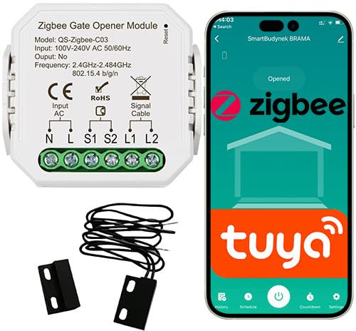 Sone Smart One Garage Door Opener Smart Zigbee - Tuya Compatible, Home Assistant, Zigbee2MQTT, 230V, App & Alexa Voice Control, Timer, Scenes, 46x46x18mm, Includes Contact Sensor - Gateway Required