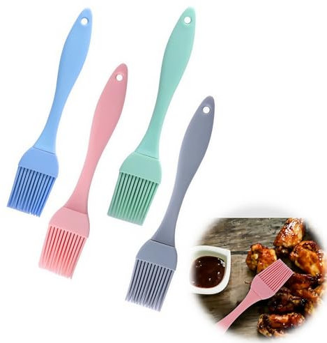 Heanvmyss Pinceaux Cuisine,4 Pièces Silicone Pinceau Alimentaire,Pinceaux à Pâtisserie,Pinceaux de Barbecue pour Huiles,Griller,Sauces,Cuisson,Gâteaux(17cm)