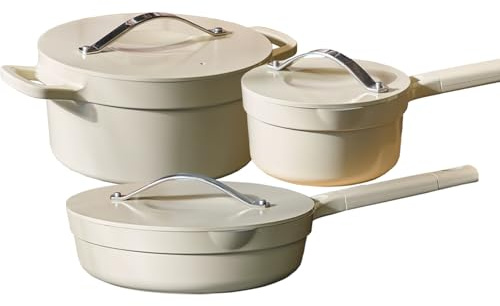 6 Pieces Ceramic Nonstick Cookware Pots and Pans Set, PFAS & PFOA-Free, Frying Pans, Saucepan, Stockpot, Skillets, Non-Toxic Ceramic Pots for Cooking, Non Stick Induction Cookware Set (White)